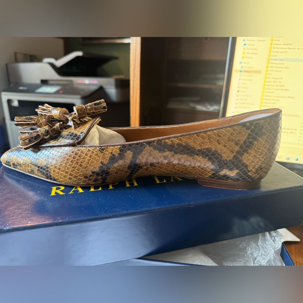 Ralph lauren Ashtyn Embossed-Python loafer Brown size 9.5 NEW